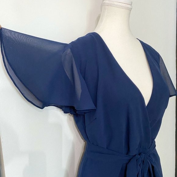 NWOT LULUS SWEET LIKE YOU NAVY CHIFFON RUFFLE FRONT TIE MINI COCKTAIL DRESS - M - Picture 5 of 12